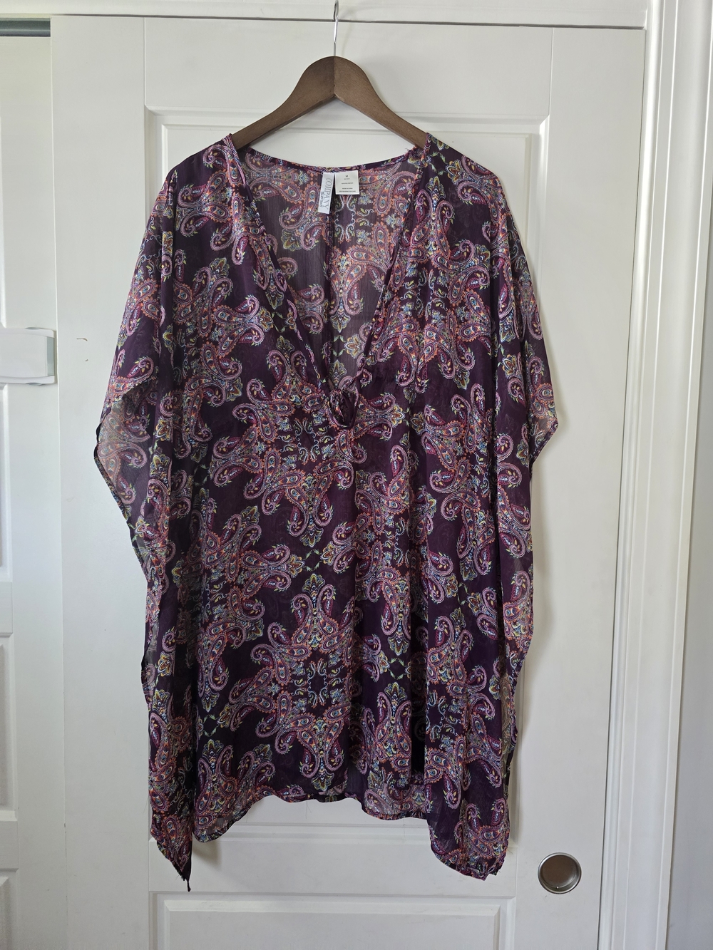 Sheer Purple Paisley Swim Coverup with Tie Front